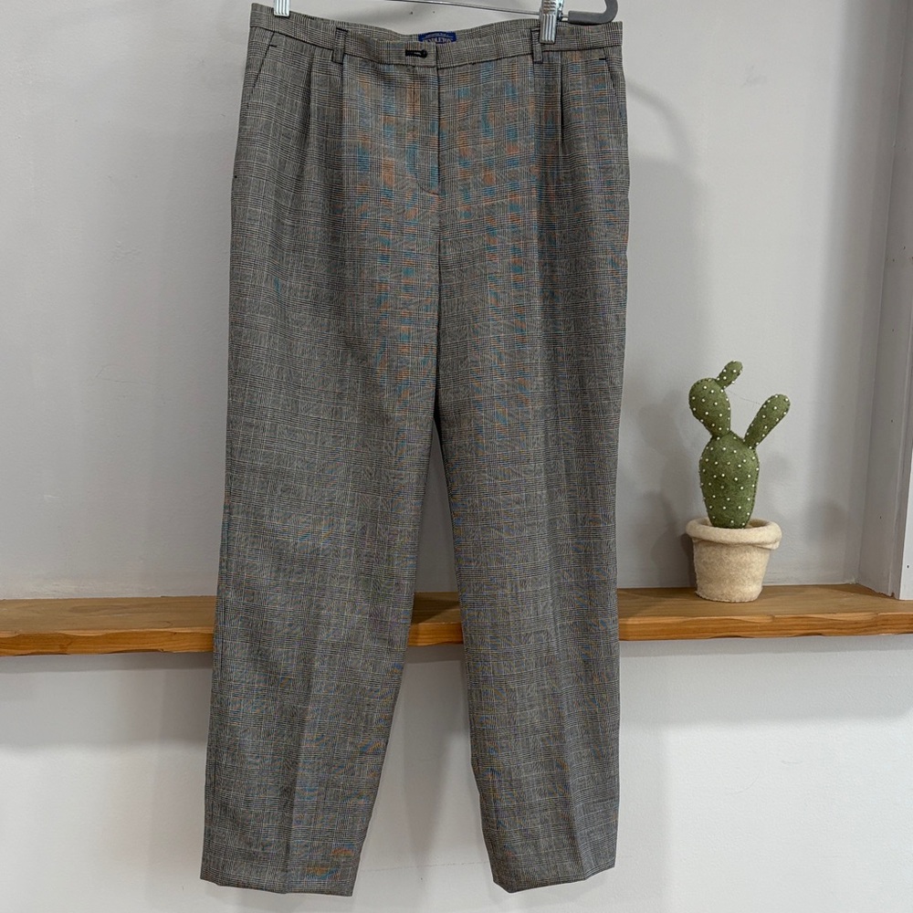 Pendleton Virgin Wool Gray Plaid High Rise Classic Pants, Size 14P